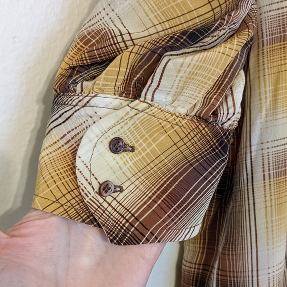 BCBGMaxAzria Silk Boho Plaid Drapey Cinch Blouse size Medium - Picture 5 of 8